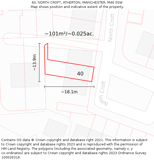 40, NORTH CROFT, ATHERTON, MANCHESTER, M46 0SW: Plot and title map