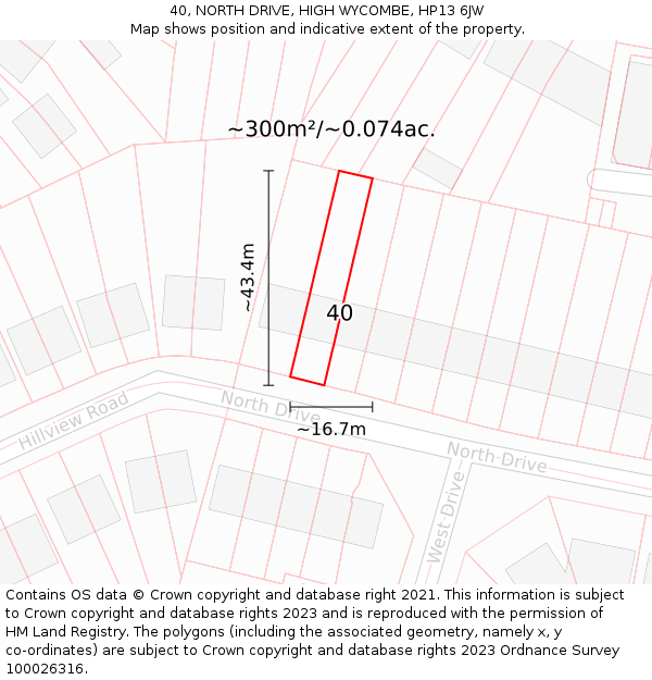 40, NORTH DRIVE, HIGH WYCOMBE, HP13 6JW: Plot and title map