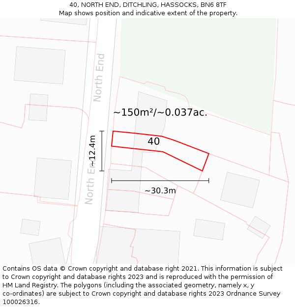 40, NORTH END, DITCHLING, HASSOCKS, BN6 8TF: Plot and title map