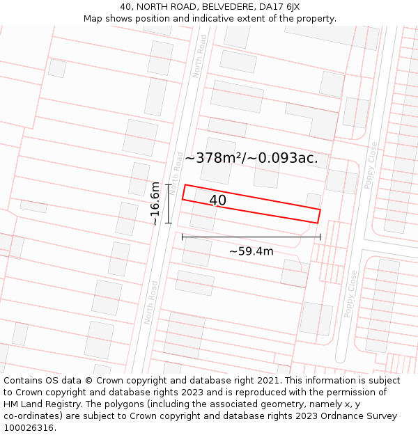 40, NORTH ROAD, BELVEDERE, DA17 6JX: Plot and title map