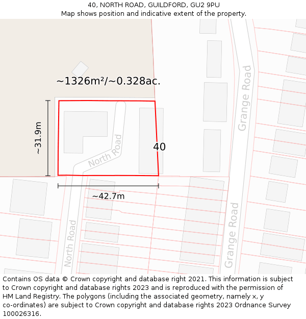40, NORTH ROAD, GUILDFORD, GU2 9PU: Plot and title map