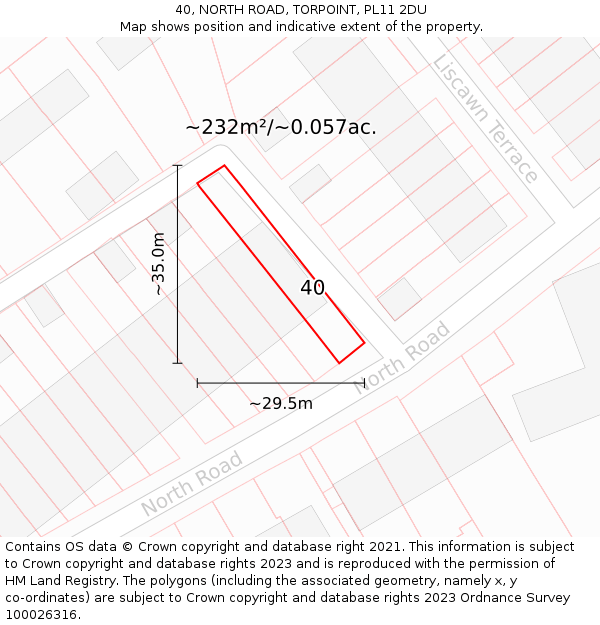 40, NORTH ROAD, TORPOINT, PL11 2DU: Plot and title map