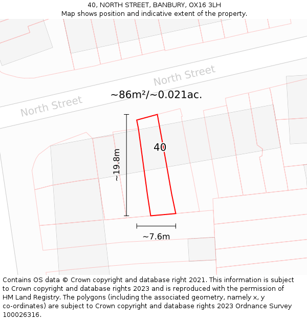 40, NORTH STREET, BANBURY, OX16 3LH: Plot and title map