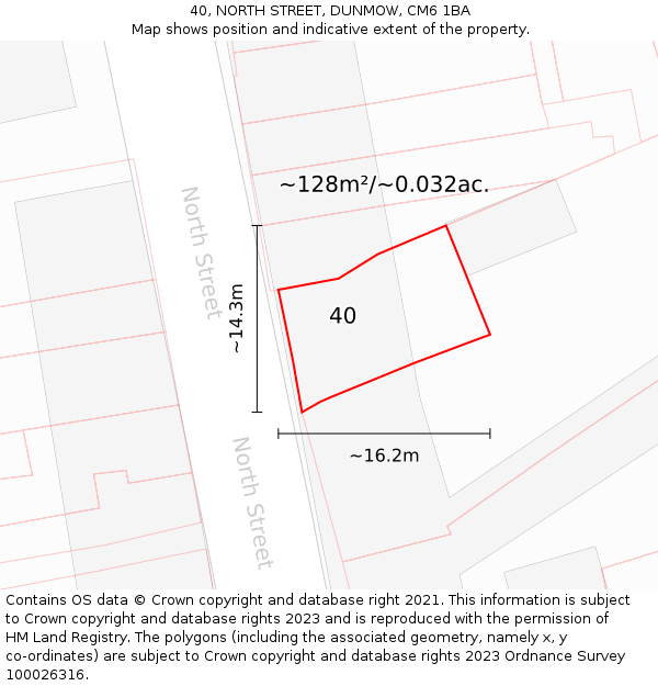40, NORTH STREET, DUNMOW, CM6 1BA: Plot and title map