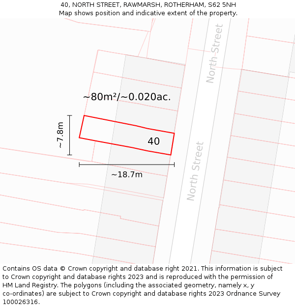40, NORTH STREET, RAWMARSH, ROTHERHAM, S62 5NH: Plot and title map