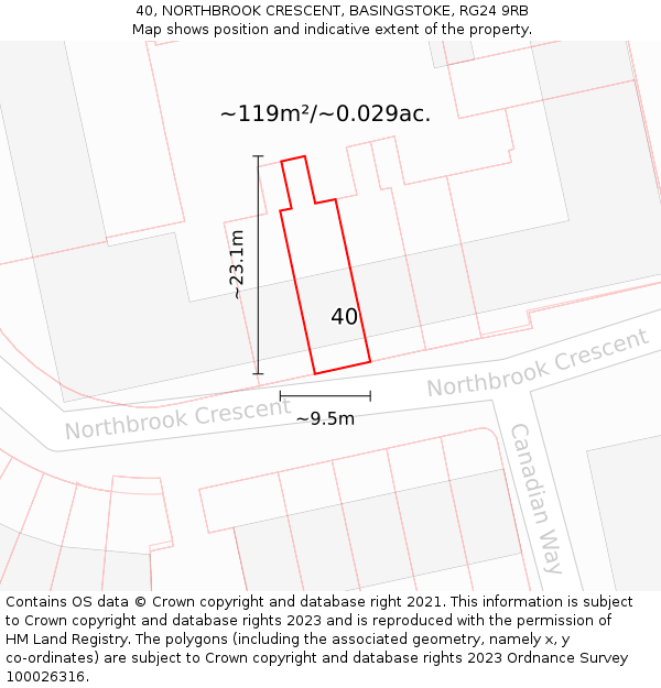 40, NORTHBROOK CRESCENT, BASINGSTOKE, RG24 9RB: Plot and title map