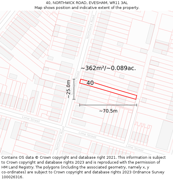 40, NORTHWICK ROAD, EVESHAM, WR11 3AL: Plot and title map