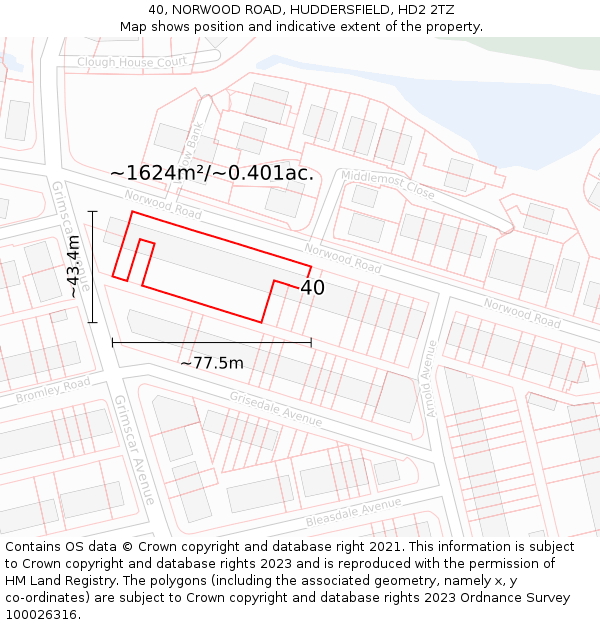 40, NORWOOD ROAD, HUDDERSFIELD, HD2 2TZ: Plot and title map