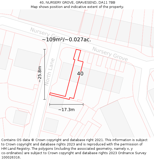 40, NURSERY GROVE, GRAVESEND, DA11 7BB: Plot and title map