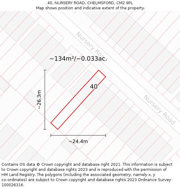 40, NURSERY ROAD, CHELMSFORD, CM2 9PL: Plot and title map