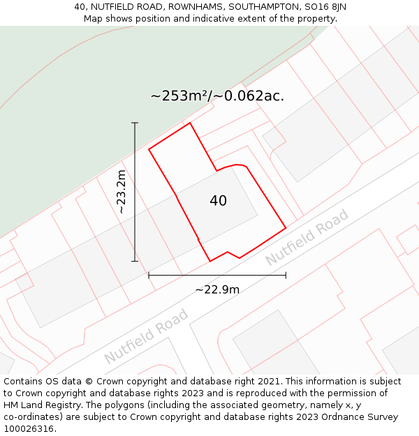 40, NUTFIELD ROAD, ROWNHAMS, SOUTHAMPTON, SO16 8JN: Plot and title map