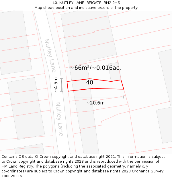 40, NUTLEY LANE, REIGATE, RH2 9HS: Plot and title map
