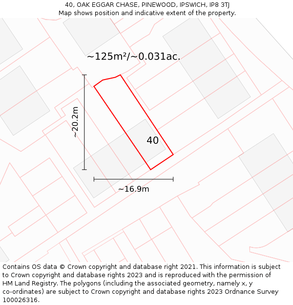 40, OAK EGGAR CHASE, PINEWOOD, IPSWICH, IP8 3TJ: Plot and title map