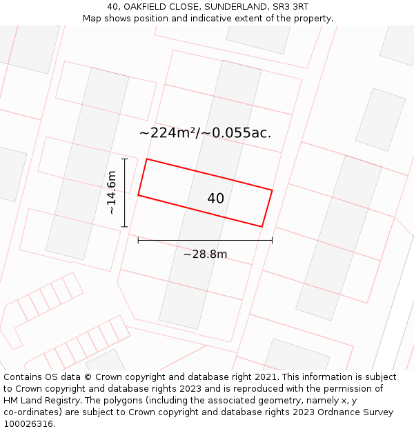 40, OAKFIELD CLOSE, SUNDERLAND, SR3 3RT: Plot and title map