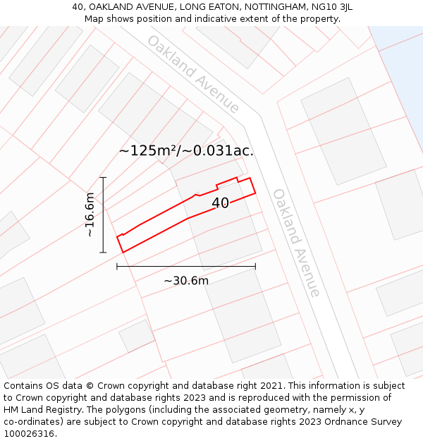 40, OAKLAND AVENUE, LONG EATON, NOTTINGHAM, NG10 3JL: Plot and title map