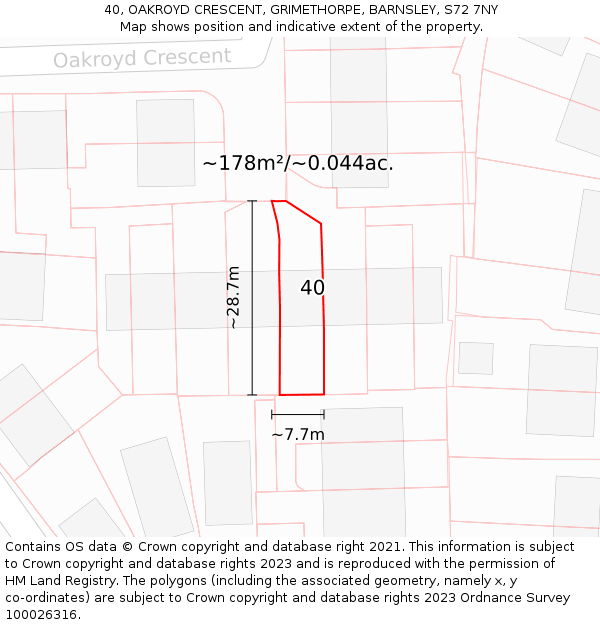 40, OAKROYD CRESCENT, GRIMETHORPE, BARNSLEY, S72 7NY: Plot and title map