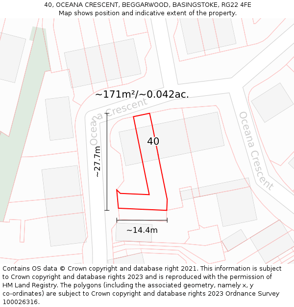 40, OCEANA CRESCENT, BEGGARWOOD, BASINGSTOKE, RG22 4FE: Plot and title map