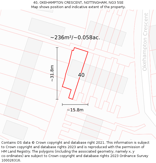 40, OKEHAMPTON CRESCENT, NOTTINGHAM, NG3 5SE: Plot and title map