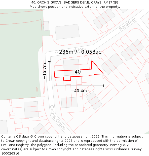 40, ORCHIS GROVE, BADGERS DENE, GRAYS, RM17 5JG: Plot and title map