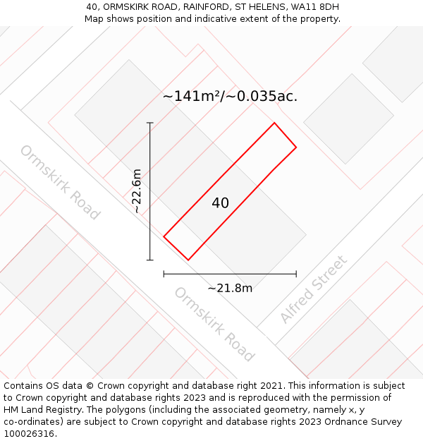 40, ORMSKIRK ROAD, RAINFORD, ST HELENS, WA11 8DH: Plot and title map