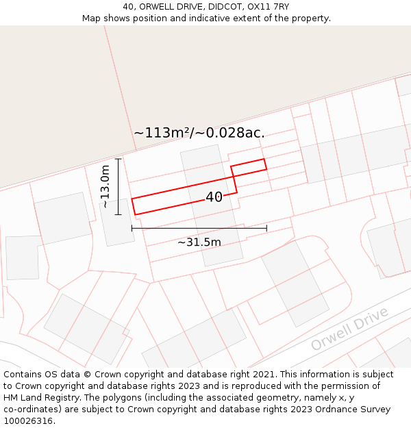 40, ORWELL DRIVE, DIDCOT, OX11 7RY: Plot and title map