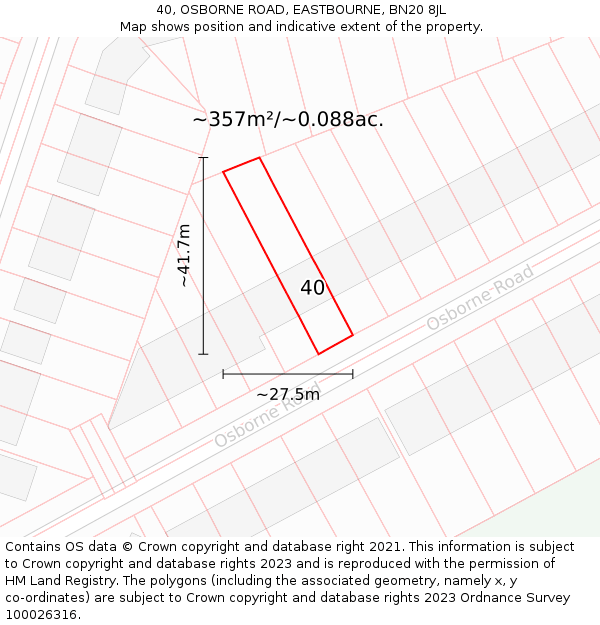40, OSBORNE ROAD, EASTBOURNE, BN20 8JL: Plot and title map