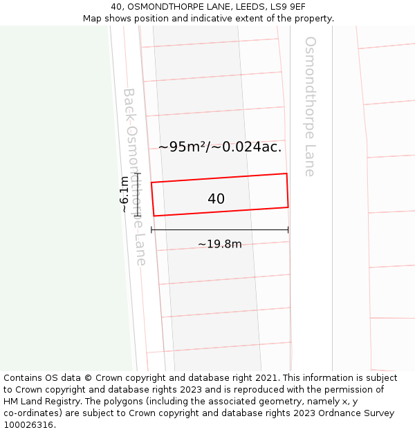 40, OSMONDTHORPE LANE, LEEDS, LS9 9EF: Plot and title map