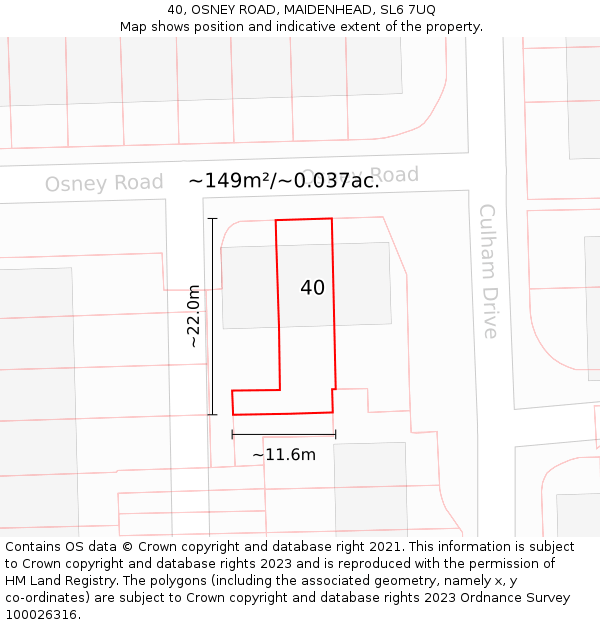 40, OSNEY ROAD, MAIDENHEAD, SL6 7UQ: Plot and title map