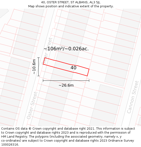 40, OSTER STREET, ST ALBANS, AL3 5JL: Plot and title map