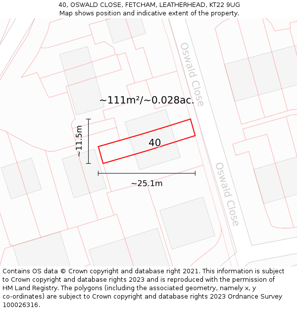 40, OSWALD CLOSE, FETCHAM, LEATHERHEAD, KT22 9UG: Plot and title map