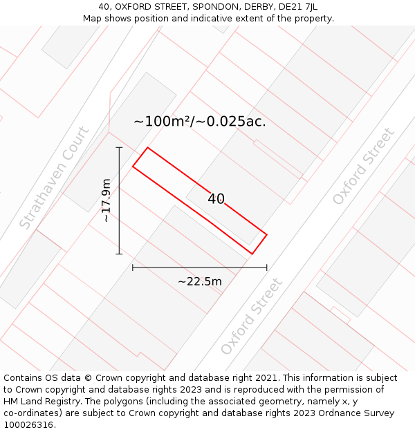 40, OXFORD STREET, SPONDON, DERBY, DE21 7JL: Plot and title map