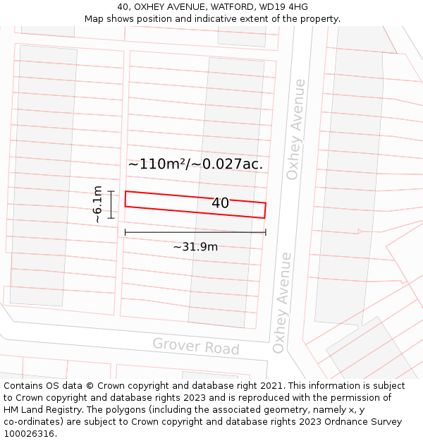 40, OXHEY AVENUE, WATFORD, WD19 4HG: Plot and title map