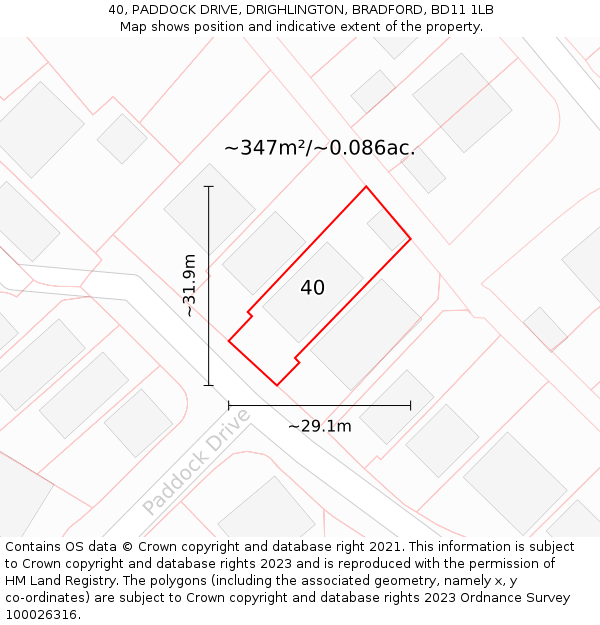 40, PADDOCK DRIVE, DRIGHLINGTON, BRADFORD, BD11 1LB: Plot and title map