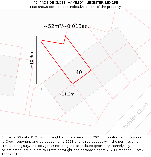 40, PADSIDE CLOSE, HAMILTON, LEICESTER, LE5 1PE: Plot and title map