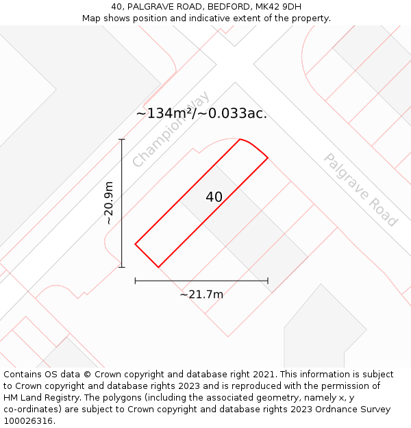 40, PALGRAVE ROAD, BEDFORD, MK42 9DH: Plot and title map