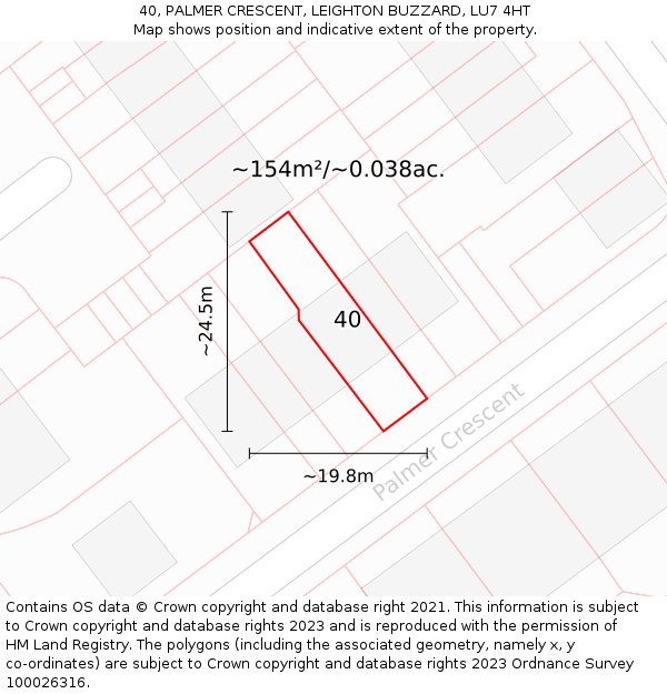 40, PALMER CRESCENT, LEIGHTON BUZZARD, LU7 4HT: Plot and title map