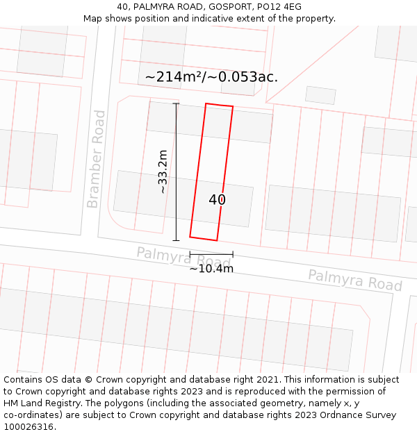 40, PALMYRA ROAD, GOSPORT, PO12 4EG: Plot and title map