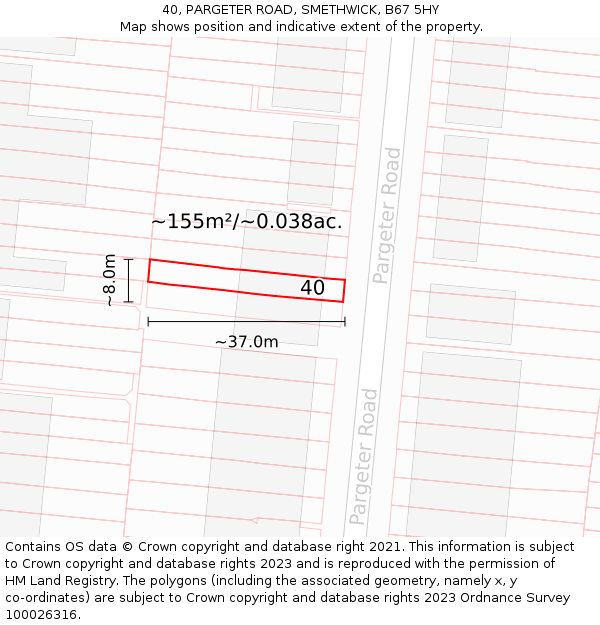 40, PARGETER ROAD, SMETHWICK, B67 5HY: Plot and title map
