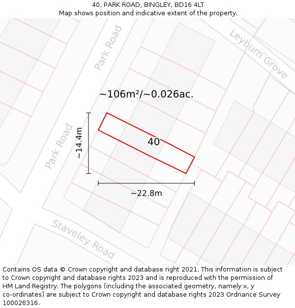 40, PARK ROAD, BINGLEY, BD16 4LT: Plot and title map