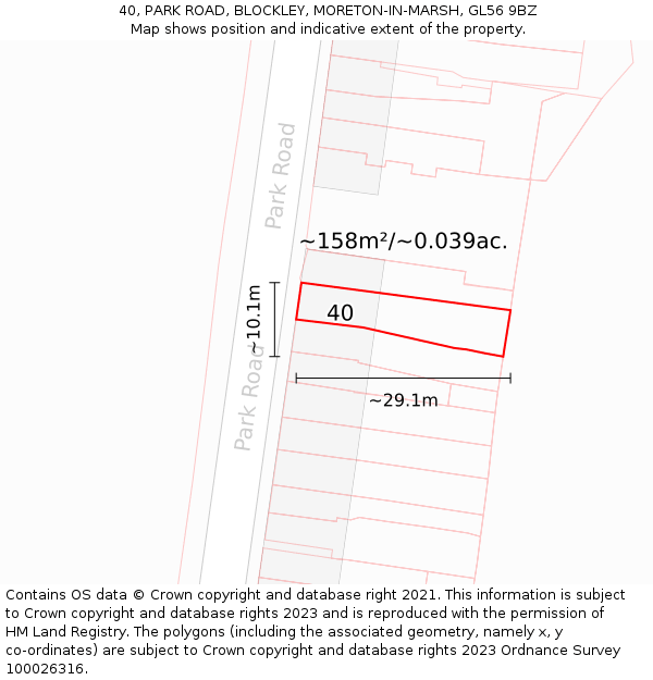 40, PARK ROAD, BLOCKLEY, MORETON-IN-MARSH, GL56 9BZ: Plot and title map