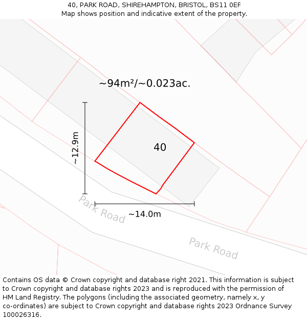 40, PARK ROAD, SHIREHAMPTON, BRISTOL, BS11 0EF: Plot and title map