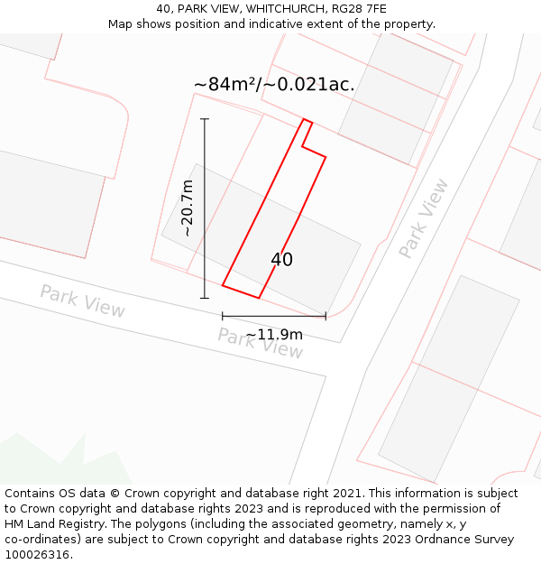 40, PARK VIEW, WHITCHURCH, RG28 7FE: Plot and title map