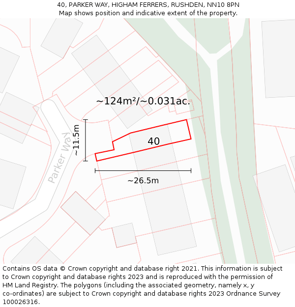 40, PARKER WAY, HIGHAM FERRERS, RUSHDEN, NN10 8PN: Plot and title map