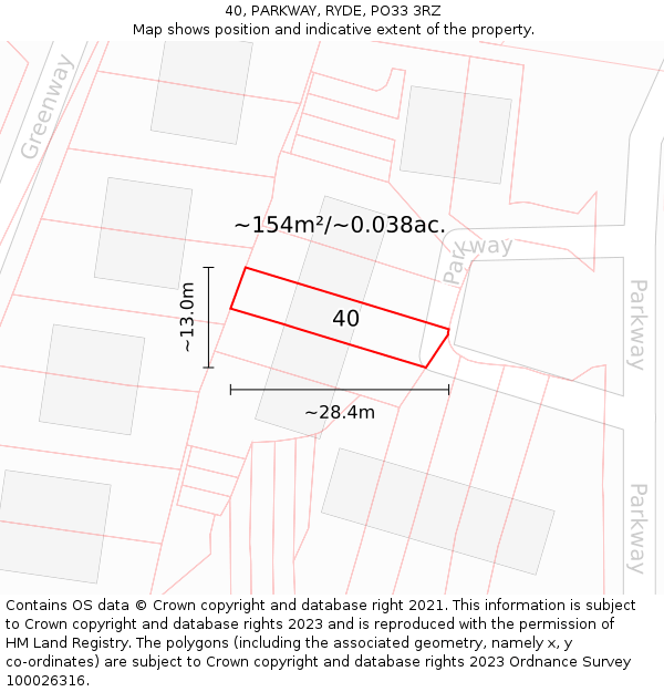 40, PARKWAY, RYDE, PO33 3RZ: Plot and title map