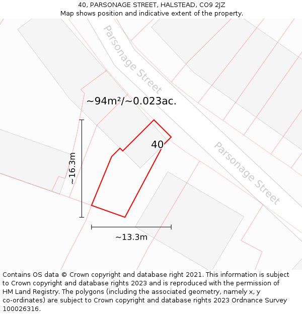 40, PARSONAGE STREET, HALSTEAD, CO9 2JZ: Plot and title map