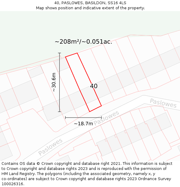 40, PASLOWES, BASILDON, SS16 4LS: Plot and title map