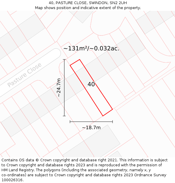 40, PASTURE CLOSE, SWINDON, SN2 2UH: Plot and title map