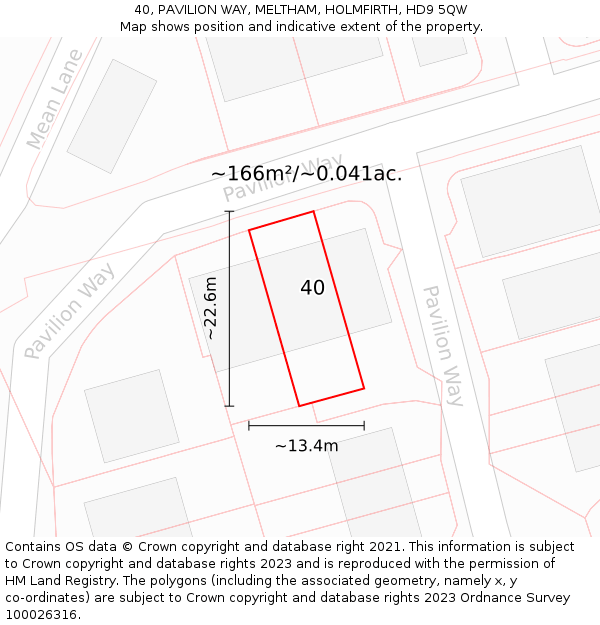 40, PAVILION WAY, MELTHAM, HOLMFIRTH, HD9 5QW: Plot and title map