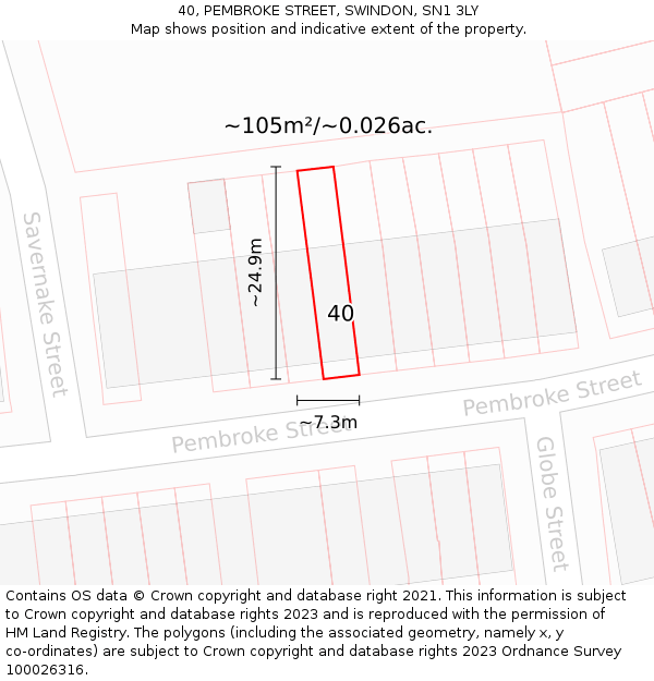 40, PEMBROKE STREET, SWINDON, SN1 3LY: Plot and title map
