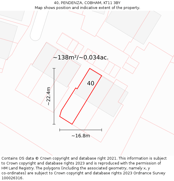 40, PENDENZA, COBHAM, KT11 3BY: Plot and title map